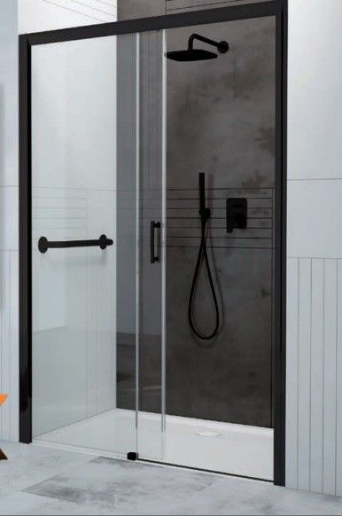 Drzwi przesuwne SANPLAST FreeZone D2P/FREEZONE-140-S strona prawa 1404 x 1900 mm czarne szkło hartowane transparentne W0 z powłoką Glass protect | 600271320059401