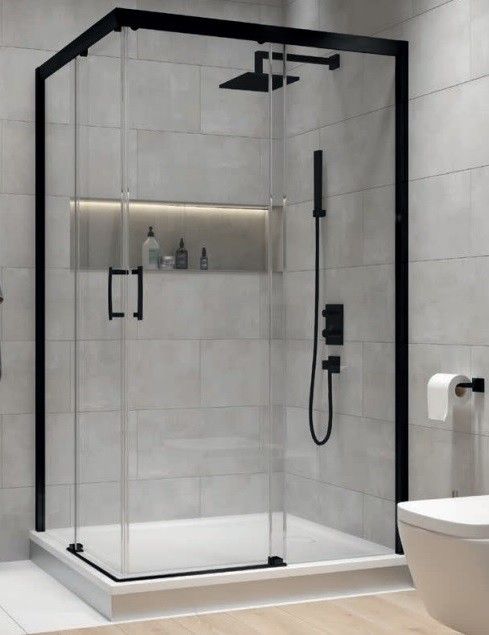 Kabina drzwi przesuwne prostokątny SANPLAST FreeZone KNL/FREEZONE-80x90-S strona lewa 800 x 1900 mm czarny szkło hartowane transparentne W0  z powłoką Glass protect  | 600271361059401