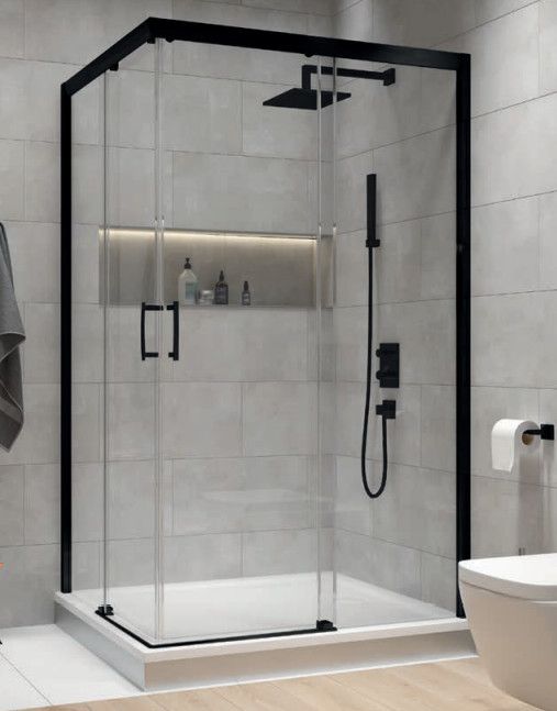 Kabina drzwi przesuwne prostokątny SANPLAST FreeZone KNL/FREEZONE-80x100-S strona lewa 800 x 1900 mm czarny szkło hartowane transparentne W0 z powłoką Glass protect | 600271363059401