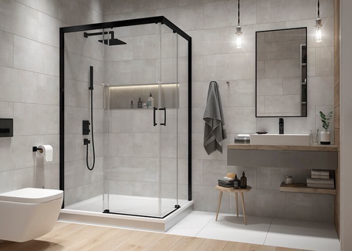 Kabina drzwi przesuwne prostokątny SANPLAST FreeZone KNP/FREEZONE-80x100-S strona prawa 800 x 1900 mm czarna matowa szkło hartowane transparentne W0 z powłoką Glass protect | 600271364059401