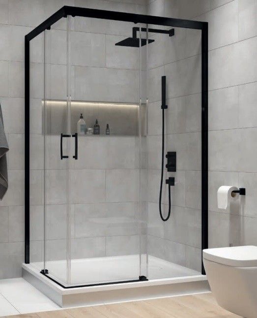 Kabina drzwi przesuwne prostokątny SANPLAST FreeZone KNL/FREEZONE-80x120-S strona lewa 800 x 1900 mm czarny szkło hartowane transparentne W0 z powłoką Glass protect | 600271367059401