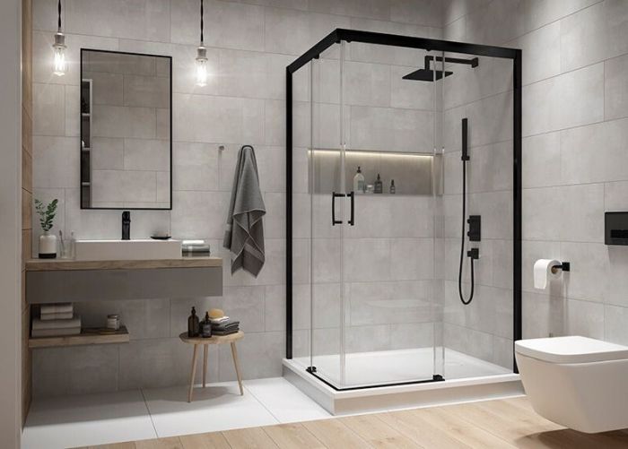 Kabina drzwi przesuwne prostokątny SANPLAST FreeZone KNP/FREEZONE-90x120-S strona prawa 900 x 1900 mm czarny szkło hartowane transparentne W0 z powłoką Glass protect | 600271376059401
