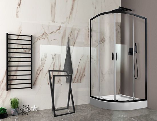 Kabina narożna półokrągły SANPLAST Fris KP4/FRIS-b-90-S 900 x 1900 mm czarna szkło hartowane transparentne W0 | 600331026059400