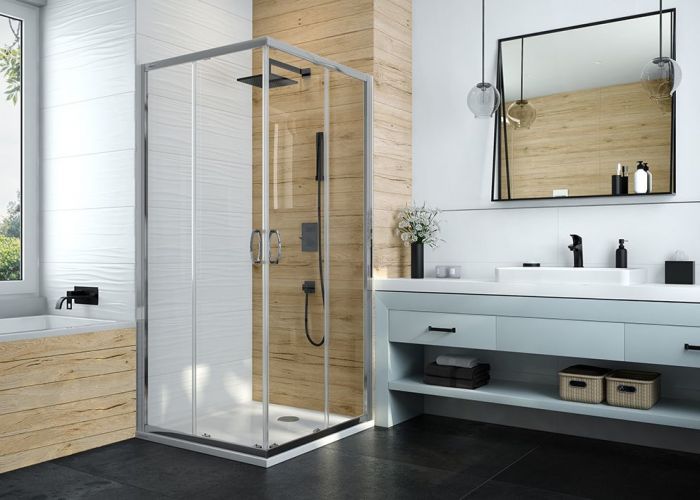 Kabina narożna kwadratowy SANPLAST Basic 1/2 KN/BASIC-100-S 1000 x 1900 mm srebrna błyszcząca szkło hartowane transparentne W0 bez powłoki | 600450023038400