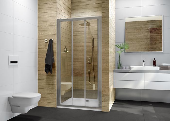 Drzwi przesuwne prostokątny SANPLAST BASIC DTr/BASIC-90-S 900 x 1900 mm srebrne błyszczące szkło hartowane transparentne W0 bez powłoki | 600450093038400