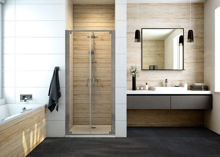 Drzwi skrzydłowe SANPLAST Basic DD/BASIC-70-S 700 x 1900 mm srebrne błyszczące szkło hartowane transparentne W0 bez powłoki | 600450190038400