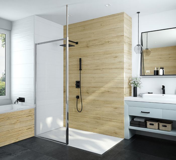 Kabina WALK-IN SANPLAST Basic P/BASIC-110-S 1100 x 1900 mm srebrna błyszcząca szkło hartowane Sitodruk W18 bez powłoki | 600450215038200