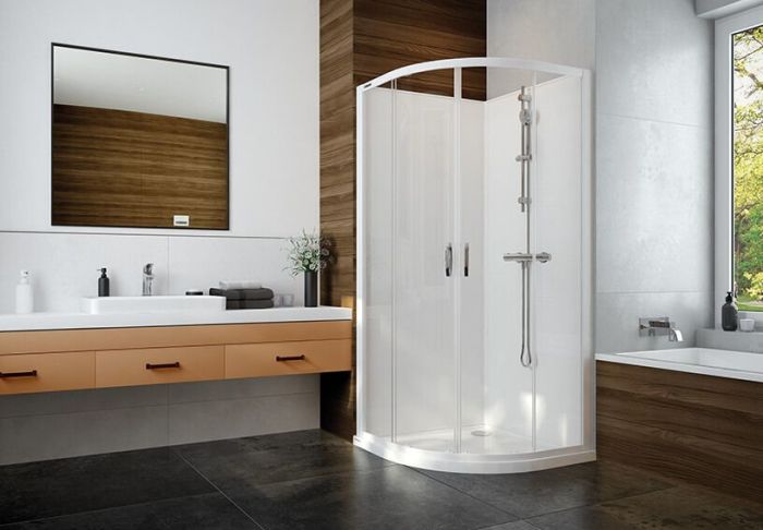 Kabina czterościenna narożna półokrągła SANPLAST Basic Complete Mineral KCKP4/Basic-M-90-S+BP 900 x 1995 mm biała EW szkło hartowane transparentne W0  | 6024600931014B0