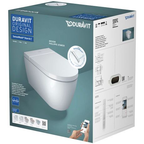 Miska WC ceramiczna DURAVIT SensoWash Starck f Pro Compact 37.5 x 57.5 x 42.2 cm biała z deską sedesową z funkcją mycia, z pilotem mycie tylne, damskie i komfort, podgrzewane siedzisko, automatyczne otwieranie/zamykanie pokrywy, higiena UV, suszarka, oświ