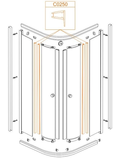 Uszczelka pionowa długość: 1900 mm do kabin ATX KP4/ATX-S, KP4/ATX-S+BPza do kabin półokrągłych SANPLAST | 660C0250