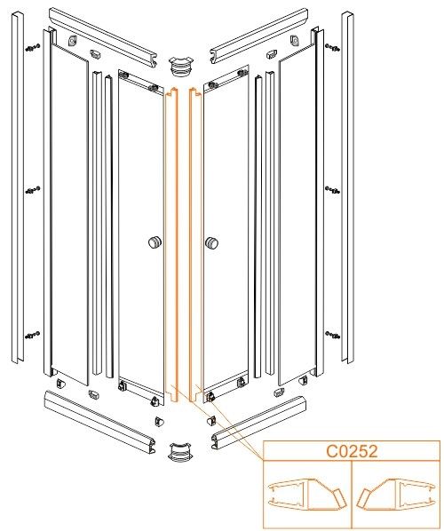Uszczelka magnetyczna do kabiny prysznicowej KP4/AT drzwi kompletna SANPLAST | 660C0252