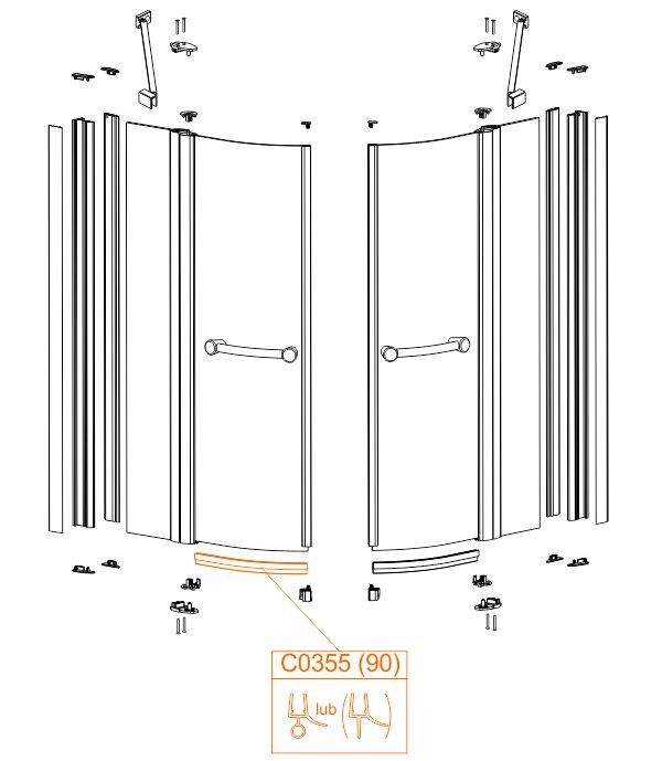 Uszczelka pozioma dolna 900 mm do kabiny prysznicowej KP4-PRIIa/EX Prestige II SANPLAST | 660C0355