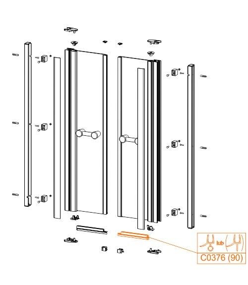 Uszczelka pozioma, prawa, okapowa, prosta, dolna 500 mm do kabiny kwadratowej 90 cm DD-PRIIa/EX z serii PRESTIGE II SANPLAST | 660C0376