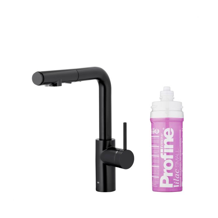 Bateria zlewozmywakowa stojąca z funkcją filtracji wody, filtr LILAC S ARMATURA KRAKÓW DUERO PURE BASIC 1-otworowa ze stali nierdzewnej black z wyciąganą wylewką  | 662311581