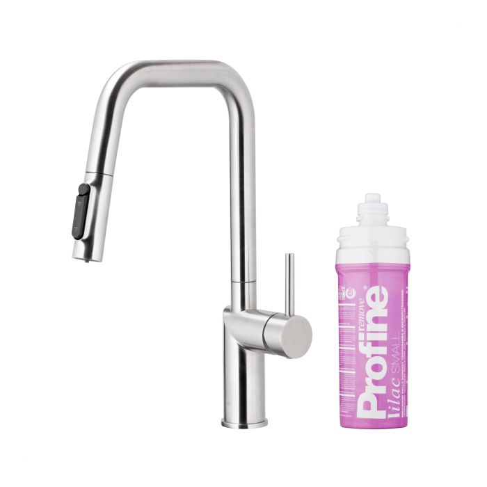 Bateria zlewozmywakowa stojąca z funkcją filtracji wody, filtr LILAC S ARMATURA KRAKÓW DUERO PURE STYLE 1-otworowa ze stali nierdzewnej inox z wyciąganą wylewką  | 662331522