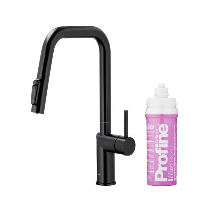 Bateria zlewozmywakowa stojąca z funkcją filtracji wody, filtr LILAC S ARMATURA KRAKÓW DUERO PURE STYLE 1-otworowa ze stali nierdzewnej black z wyciąganą wylewką  | 662331581