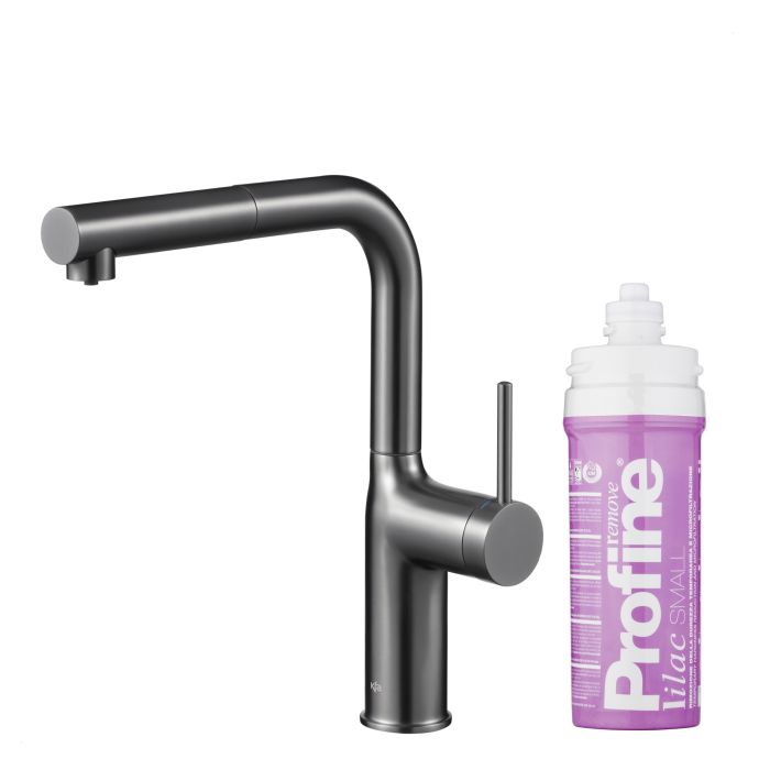 Bateria zlewozmywakowa stojąca z funkcją filtracji wody, filtr LILAC S ARMATURA KRAKÓW DUERO PURE MOVE 1-otworowa ze stali nierdzewnej gun metal grey PVD z wyciąganą wylewką  | 662342561