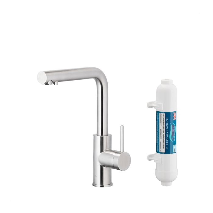 Bateria zlewozmywakowa stojąca z funkcją filtracji wody, filtr HYDRO+ ARMATURA KRAKÓW DUERO PURE BASIC 1-otworowa ze stali nierdzewnej inox  | 662391222