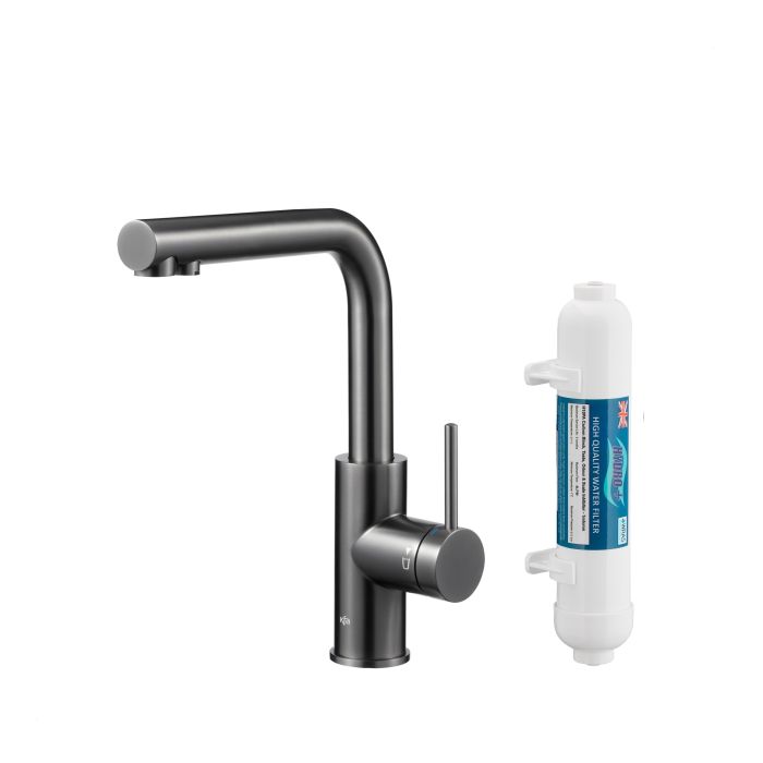 Bateria zlewozmywakowa stojąca z funkcją filtracji wody, filtr HYDRO+ ARMATURA KRAKÓW DUERO PURE BASIC 1-otworowa ze stali nierdzewnej gun metal grey PVD  | 662391261