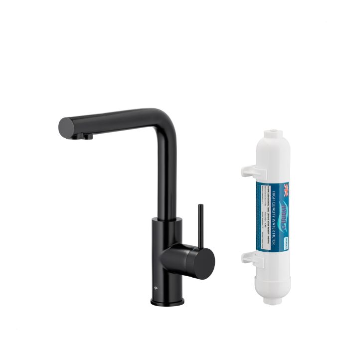 Bateria zlewozmywakowa stojąca z funkcją filtracji wody, filtr HYDRO+ ARMATURA KRAKÓW DUERO PURE BASIC 1-otworowa ze stali nierdzewnej black  | 662391281