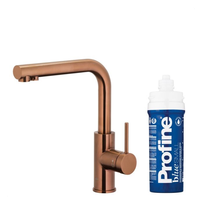 Bateria zlewozmywakowa stojąca z funkcją filtracji wody, filtr BLUE S ARMATURA KRAKÓW DUERO PURE BASIC 1-otworowa ze stali nierdzewnej brushed rose gold PVD  | 662391334