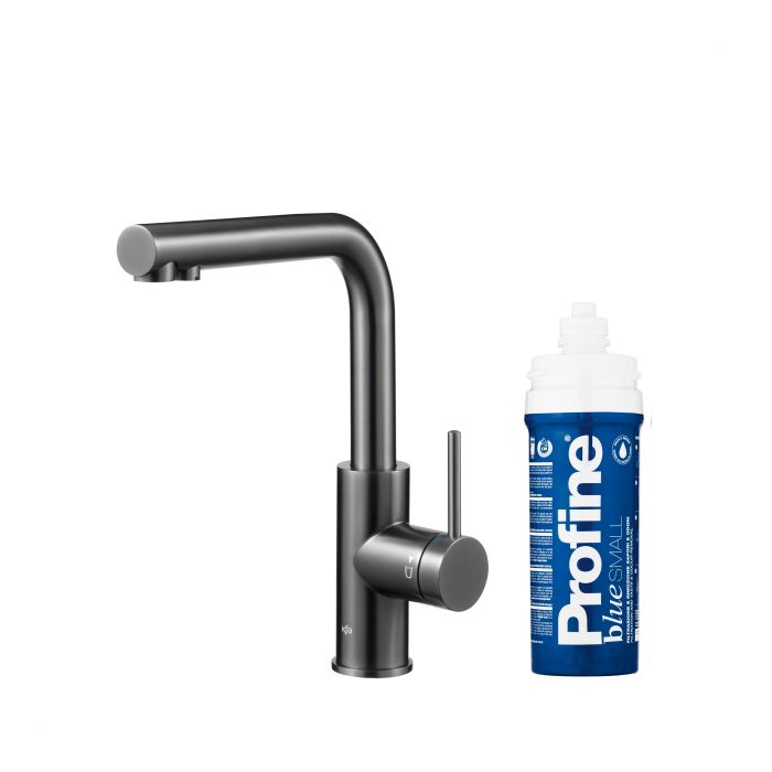 Bateria zlewozmywakowa stojąca z funkcją filtracji wody, filtr BLUE S ARMATURA KRAKÓW DUERO PURE BASIC 1-otworowa ze stali nierdzewnej gun metal grey PVD  | 662391361