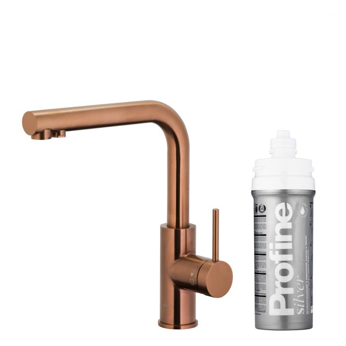 Bateria zlewozmywakowa stojąca z funkcją filtrowania wody, filtr SILVER S ARMATURA KRAKÓW DUERO PURE BASIC 1-otworowa ze stali nierdzewnej brushed rose gold PVD  | 662391434