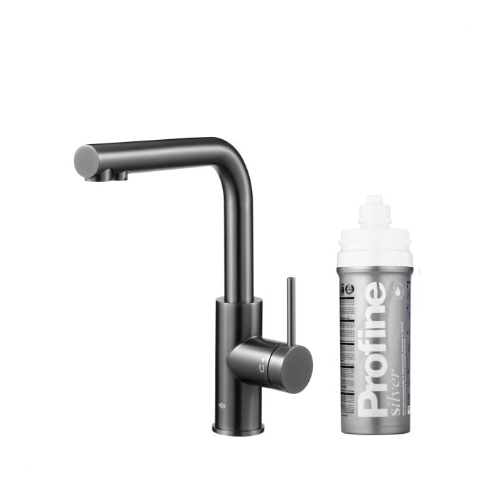 Bateria zlewozmywakowa stojąca z funkcją filtrowania wody, filtr SILVER S ARMATURA KRAKÓW DUERO PURE BASIC 1-otworowa ze stali nierdzewnej gun metal grey PVD  | 662391461