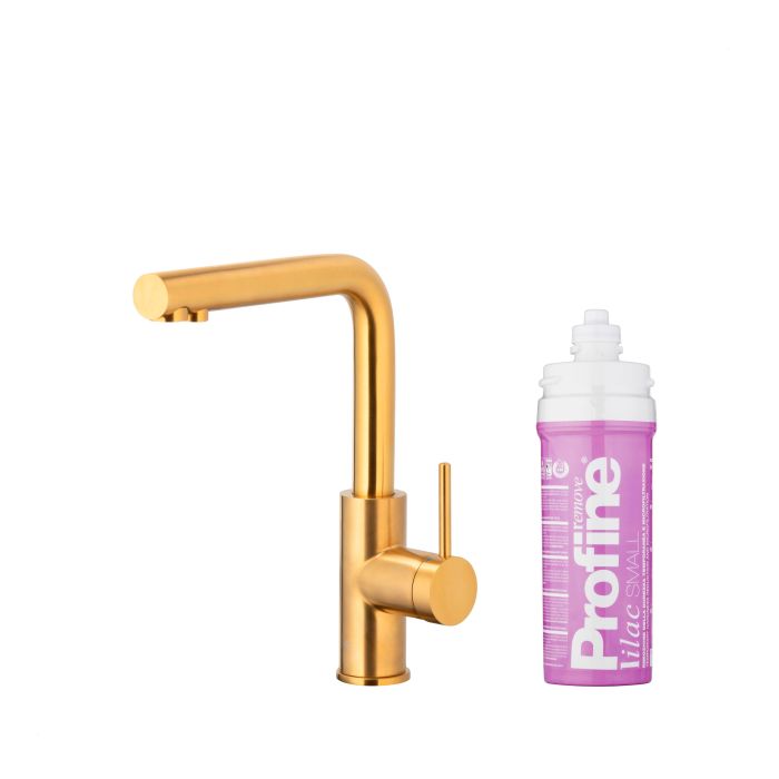 Bateria zlewozmywakowa stojąca z funkcją filtracji wody, filtr LILAC S ARMATURA KRAKÓW DUERO PURE BASIC ze stali nierdzewnej brushed gold PVD  | 662391531