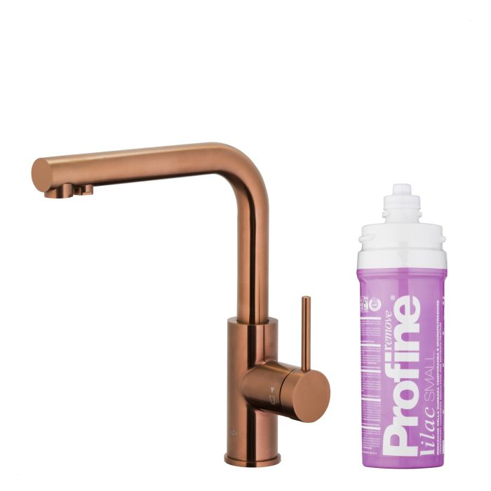Bateria zlewozmywakowa stojąca z funkcją filtracji wody, filtr LILAC S ARMATURA KRAKÓW DUERO PURE BASIC 1-otworowa ze stali nierdzewnej brushed rose gold PVD  | 662391534