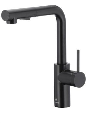 Bateria zlewozmywakowa stojąca ARMATURA KRAKÓW DUERO BASIC BLACK 1-uchwytowa 1-otworowa ze stali nierdzewnej czarna z wyciąganą i obrotową wylewką  | 662311081