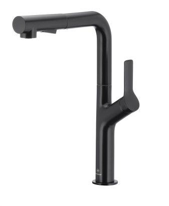 Bateria zlewozmywakowa stojąca ARMATURA KRAKÓW DUERO DESIGN 1-uchwytowa 1-otworowa ze stali nierdzewnej czarna z wyciąganą i obrotową wylewką  | 662322081