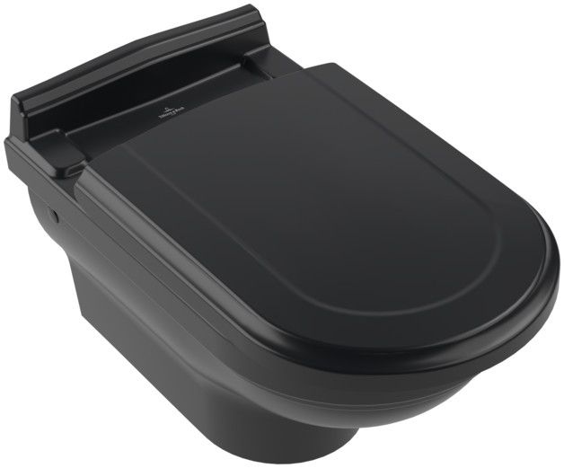 Miska wc ceramiczna z powłoką CeramicPlus VILLEROY & BOCH Hommage wisząca lejowa 37 x 60 cm pure black | 6661B0R7