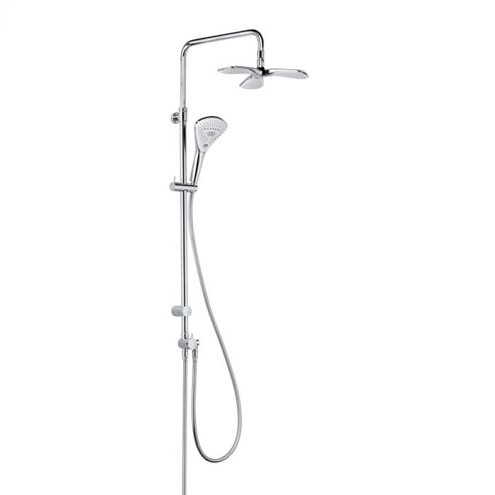 Dual shower system naścienny KLUDI FIZZ L= 980-1290 mm chrom regulacja ramienia w pionie i poziomie, rączka natrysku z suwakiem regulowanym w poziomie i pionie, strumień deszczowy | 670930500