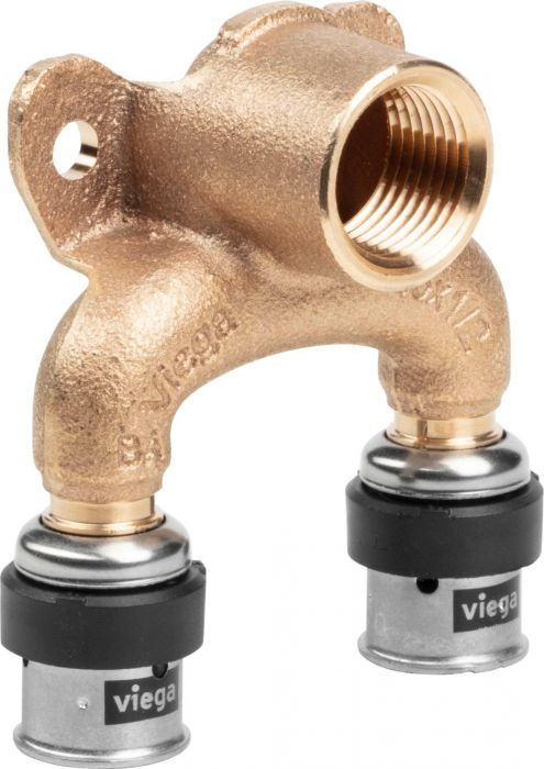 Kolano podwójne z SC-Contur ze złączkami naściennymi z brązu przyłącze zaprasowywane GW 20 mm x 1/2" Smartpress 6725.7