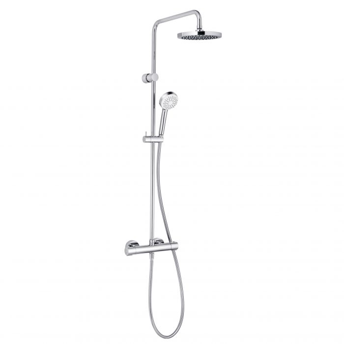 Dual shower system naścienny KLUDI LOGO 1s mosiężny głowica Ø 200mm, wąż 1600 mm G 1/2 x G 1/2 chrom z baterią termostatyczną Basic 1s | 680940500