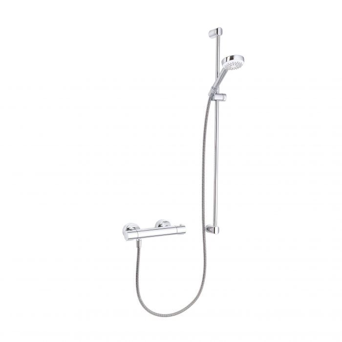 Zestaw prysznicowy KLUDI LOGO SHOWER DUO L = 900 mm chrom w komplecie: pręt ścienny LOGO d18 mm, BASIC bateria natryskowa z termostatem DN15, rączka natrysku LOGO 1S 681000500, wąż natryskowy LOGOFLEX 610560500 | 685780500