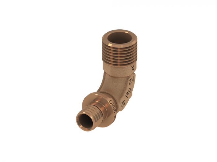Nypel z brązu przejściowy 90° kątowy zaciskany TECEflex 20 (18) mm x 3/4" GZ