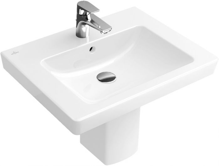 Umywalka ceramiczna VILLEROY & BOCH Subway 2.0 wisząca z otworem z przelewem 3 otwory (1 środkowy wybity) 650 x 470 x 150 mm weiss alpin z powłoką CeramicPlus | 711365R1