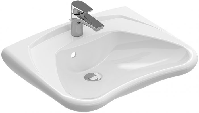 O.novo Vita umywalka ceramiczna ścienna prostokątny z otworem z przelewem 600 x 490 mm weiss alpin z powłoką CeramicPlus