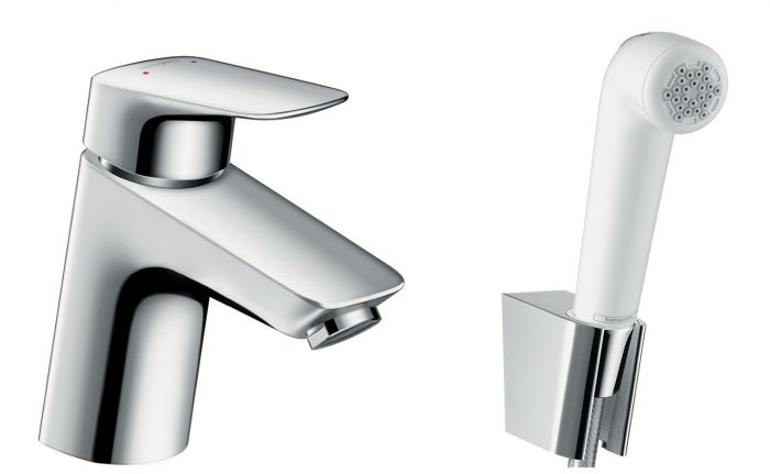Bateria umywalkowa HANSGROHE Logis 1-uchwytowa DN 15 chrom z główką Bidette z uchwytem Porter, wężem 1,6 m | 71290000