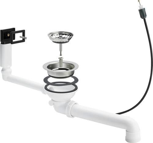 Komplet odpływowo-przelewowy VIEGA 7139.161 do zlewozmywaków z otworem odpływowym Ø 90 z tworzywa sztucznego 1 1/2" x Ø 114,5 cięgno Bowdena L=600 mm biały | 678562
