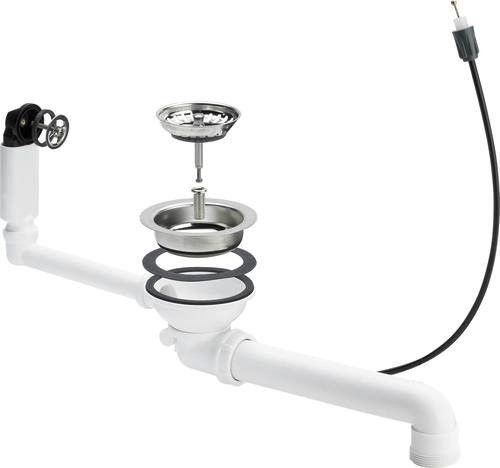 Komplet odpływowo-przelewowy VIEGA 7139.162 do zlewozmywaków z otworem odpływowym Ø 90 z tworzywa sztucznego 1 1/2" x Ø 114,5 cięgno Bowdena L=600 mm biały  | 678579
