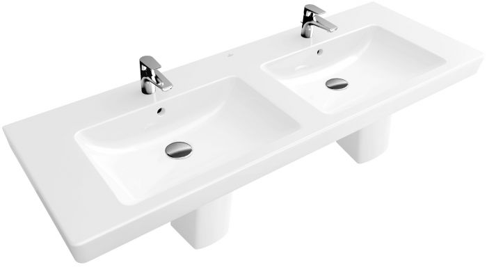 Umywalka VILLEROY & BOCH Subway 2.0 meblowa podwójna 2-otworowa z przelewem 2x 3 otwory (1 środkowy wybity) 2x z przelewem 130 x 470 x 150 mm weiss alpin  | 7175D001