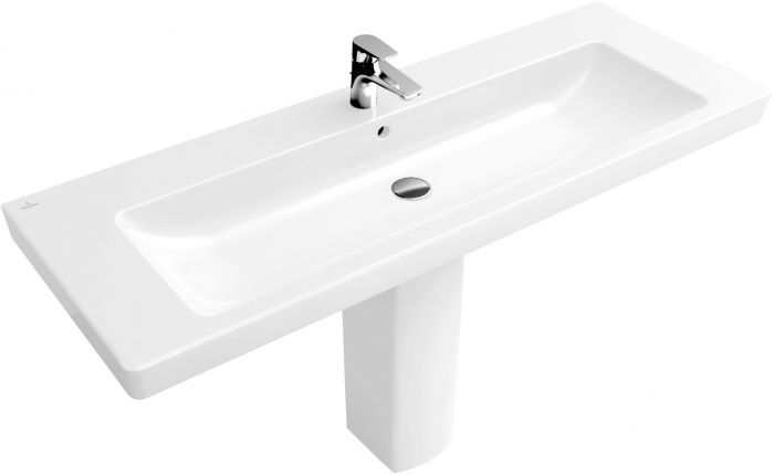 Umywalka ceramiczna VILLEROY & BOCH Subway 2.0 meblowa z otworem z przelewem 3 otwory (1 środkowy wybity) 130 x 470 x 160 mm weiss alpin z powłoką CeramicPlus  | 7176D0R1