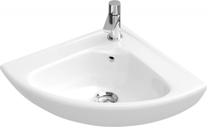 Umywalka ceramiczna VILLEROY & BOCH O.novo mała narożna Compact bez otworu z przelewem weiss alpin z powłoką CeramicPlus | 732740R1