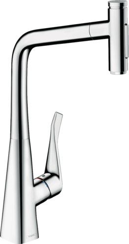 Bateria zlewozmywakowa stojąca 2jet HANSGROHE Metris Select M71 1-uchwytowa 1-otworowa chrom z wyciąganą wylewką | 73816000