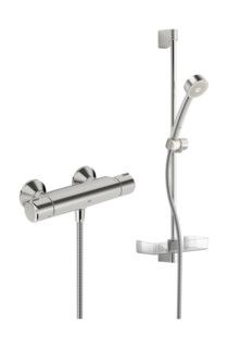 Bateria ścienna termostatyczna ORAS NOVA chrom zawiera: rączke natrysku, drążek natrysku 650 mm, mydelniczkę, wąż natrysku 1500 mm | 7452U