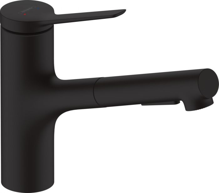 Bateria zlewozmywakowa stojąca HANSGROHE Zesis M33 1-uchwytowa 1-otworowa może współpracować z przepływowymi podgrzewaczami wody czarna mat z wyciąganą wylewką | 74800670