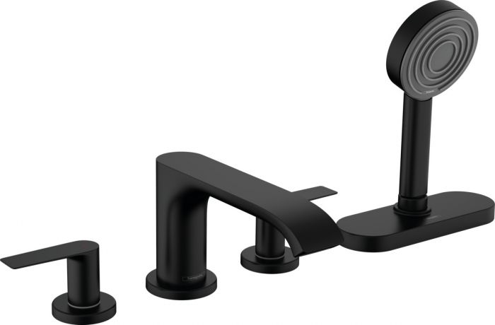 Bateria wannowa do montażu na brzegu wanny z zestawem podstawowym xBox HANSGROHE Vivenis 2-uchwytowa 4-otworowa zawór zwrotny czarny matowy | 75444670